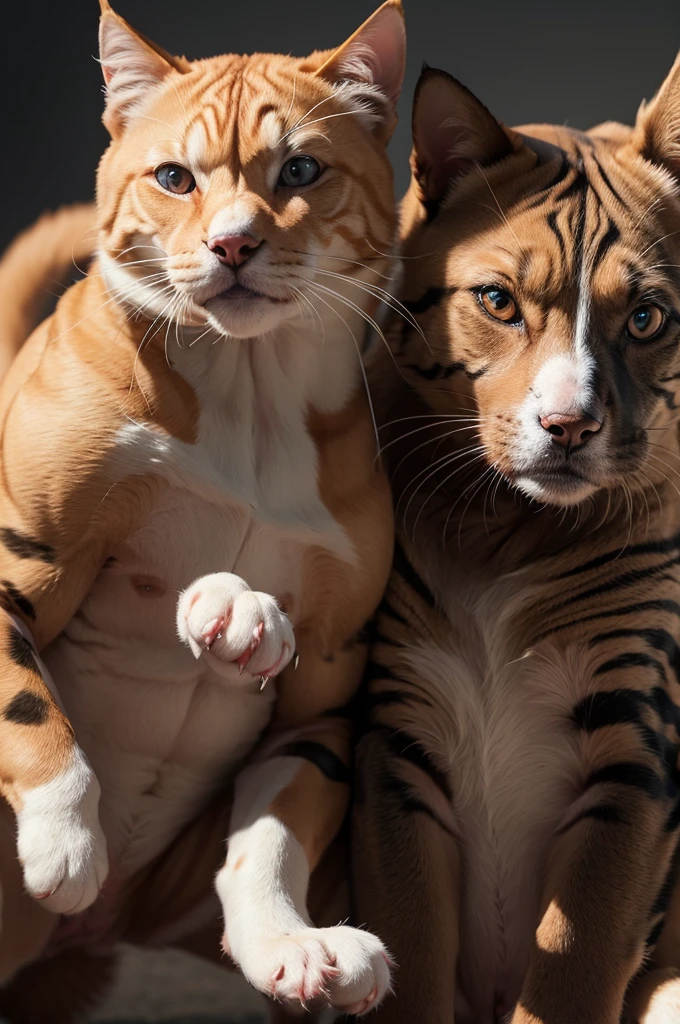 Dog fighting with a muscular cat and losing the fight in 4k