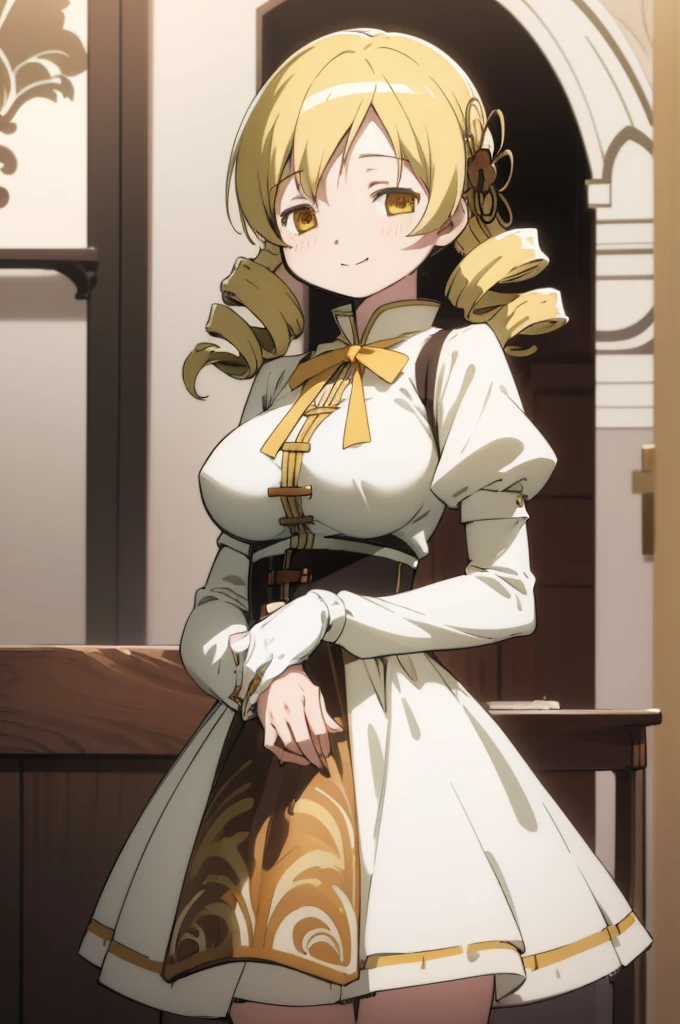 (masterpiece, best quality), 1girl, mami tomoe,standing,nsfw,indoor,smile,big breasts