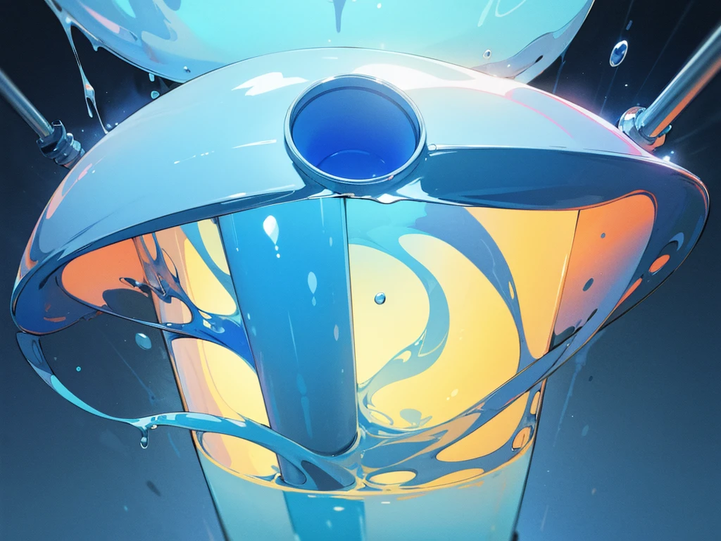 dark scientific labotory, large blue glowing liquid in tube, empty, background only