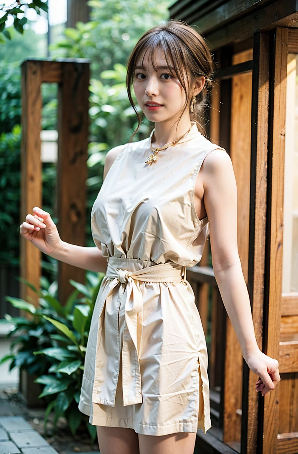 （（Cream hair color、砂浜でsmileで撮影:1.4））、Sleeveless、Outdoor shots、Cute clothes、Tie your hair、Cream hair color、Leather Belt、Her huge breasts are obvious even through her clothes..、Small earrings、Light brown hair color、Tie your hair:1.4））、Shiny Hair、Light beige hair color、Background Blur、Braid only the front hair、Light brown hair、｛｛Cowgirl Shot｝｝、（（Close-up shot from the waist up、Big Breasts:1.4））、Big Breasts、にっこりsmile、Silk clothing、服からでも分かるBig Breasts、Braid only the front hair、Cowboy Shot、A gorgeous white collared silk shirt and a brown skirt、Elegant attire、Luxury Bags、素敵なsmile、（（Revealing clothing））、Full body photo、ring、Short skirt、Tuck your hair behind one ear、Silver Necklace、smile、 Elegant ponytail、Caustics、Highly detailed photos、Very beautiful and ideal short hair、Big Breasts、Super no makeup、(8K、RAW Photos、Highest quality、masterpiece:1.2)、(Realistic、Realistic)、1 Girl、((Big Breastsショートヘア、Looking into the camera:1.4))、Hair blowing in the wind
