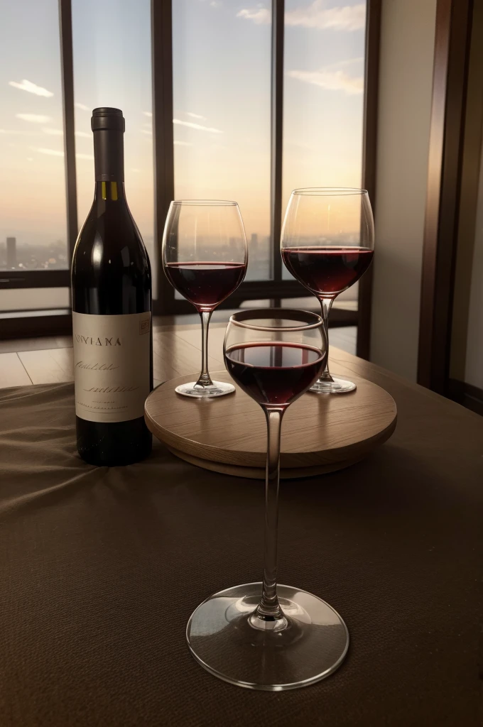 two glasses of wine on a table, in an exotic space 