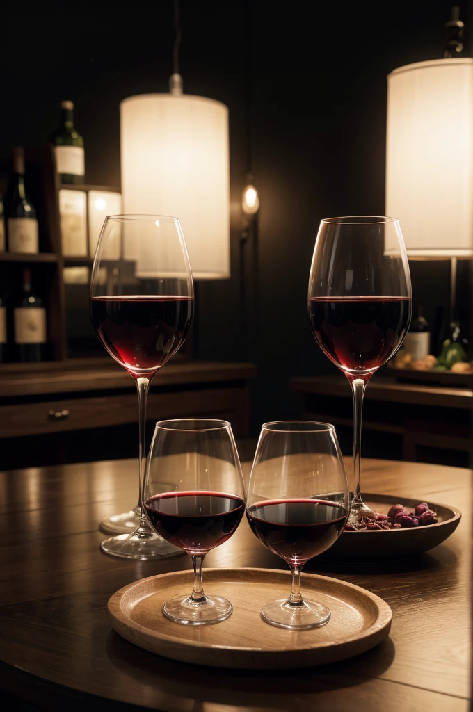 two glasses of wine on a table, in an exotic space