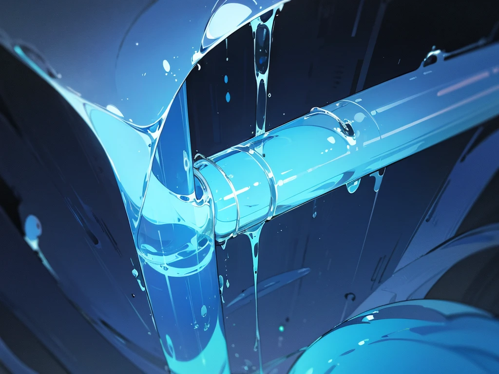 dark scientific labotory, large blue glowing liquid tube, empty, background only, sci-fi