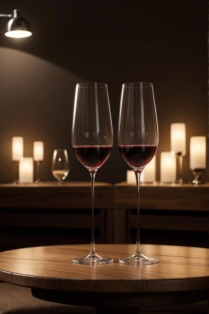 two glasses of wine on a table, in an exotic space