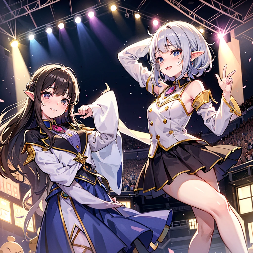 Concert hall venue。Elf Idol Girl。I have a big mole under my eye。I was so moved that I was laughing and crying at the same time.。He waves his hands high in the air and thanks the audience.。