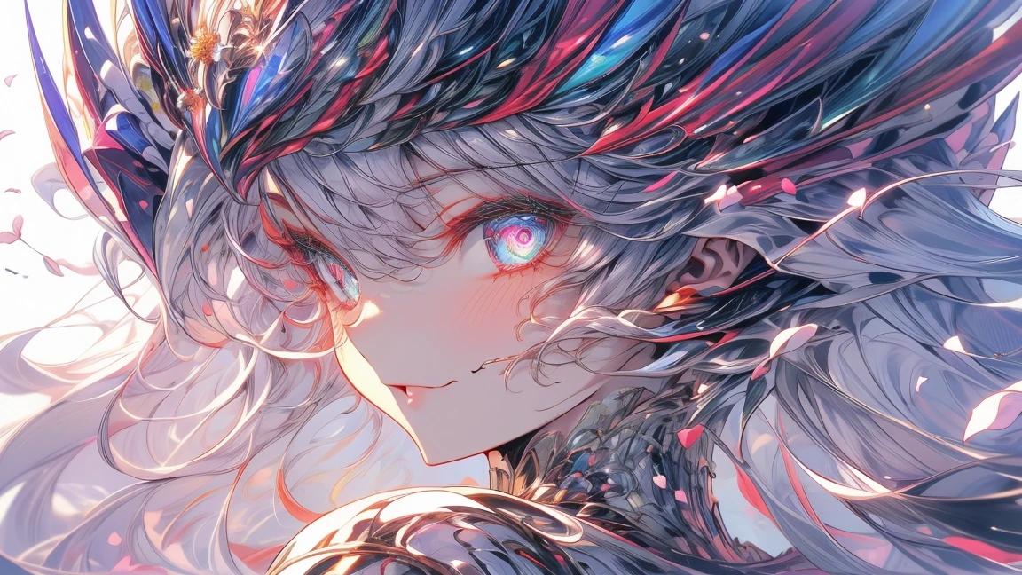 (White background:1.4),(white dirt road, oriental elements)，(Spring nature illustration:1.3，paper art:1.3, Quilted Paper Craft:1.2),( reasonable design, Clear lines, high sharpness,Best Quality, Very detailed, Mesa, Movie light effects, 4k )(cherry leaves、cherry blossoms in spring:1.0)、Many cherry blossoms flutter、wind、background with、spring、Girl looking left、rose petals、A lot of cherry petals.、very light pink hair、long
