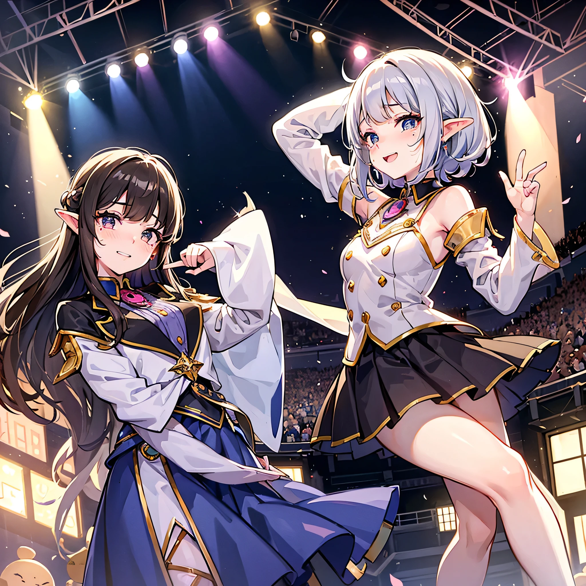 Concert hall venue。Elf Idol Girl。I have a big mole under my eye。I was so moved that I was laughing and crying at the same time.。He waves his hands high in the air and thanks the audience.。