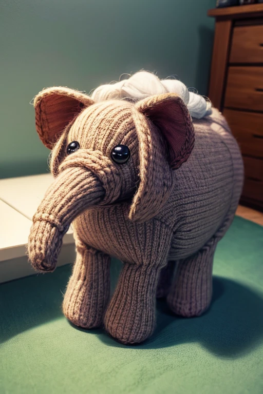 Image of a toy elephant knitted in wool.