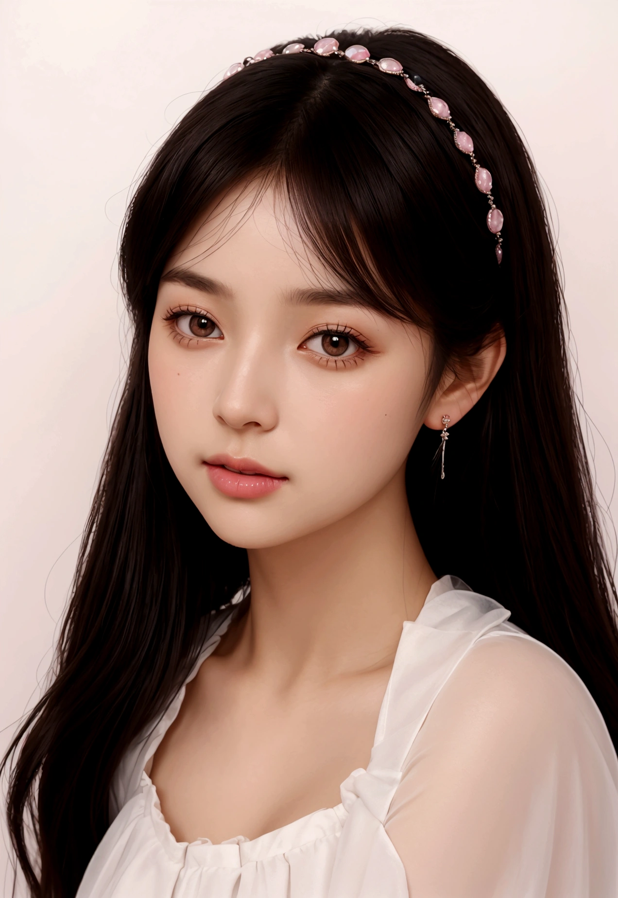 photoactual, Lipgloss, chart, actual, Best Quality, ultra high resolution, depth, pastel colours, Natural tones, focus on face, Just look at the face, looking at the audience, wide, Hair Accessories, black fur, detailed brown eyes, Skirt
