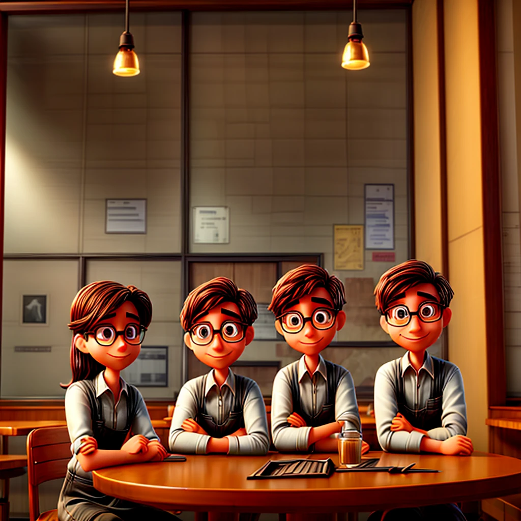 Three engineers, sitting at a table in a restaurant 