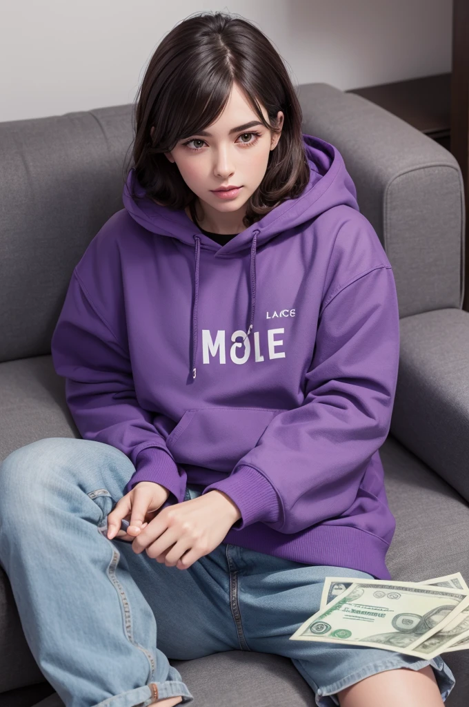 Create an image that contains money and has Pack Lifestyle written in purple, a realistic image