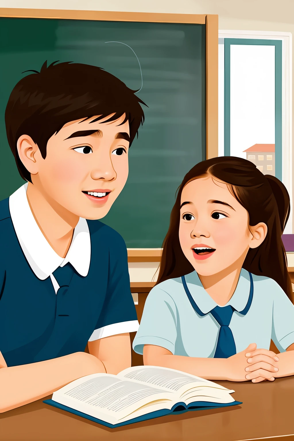 2 children talking about school animated