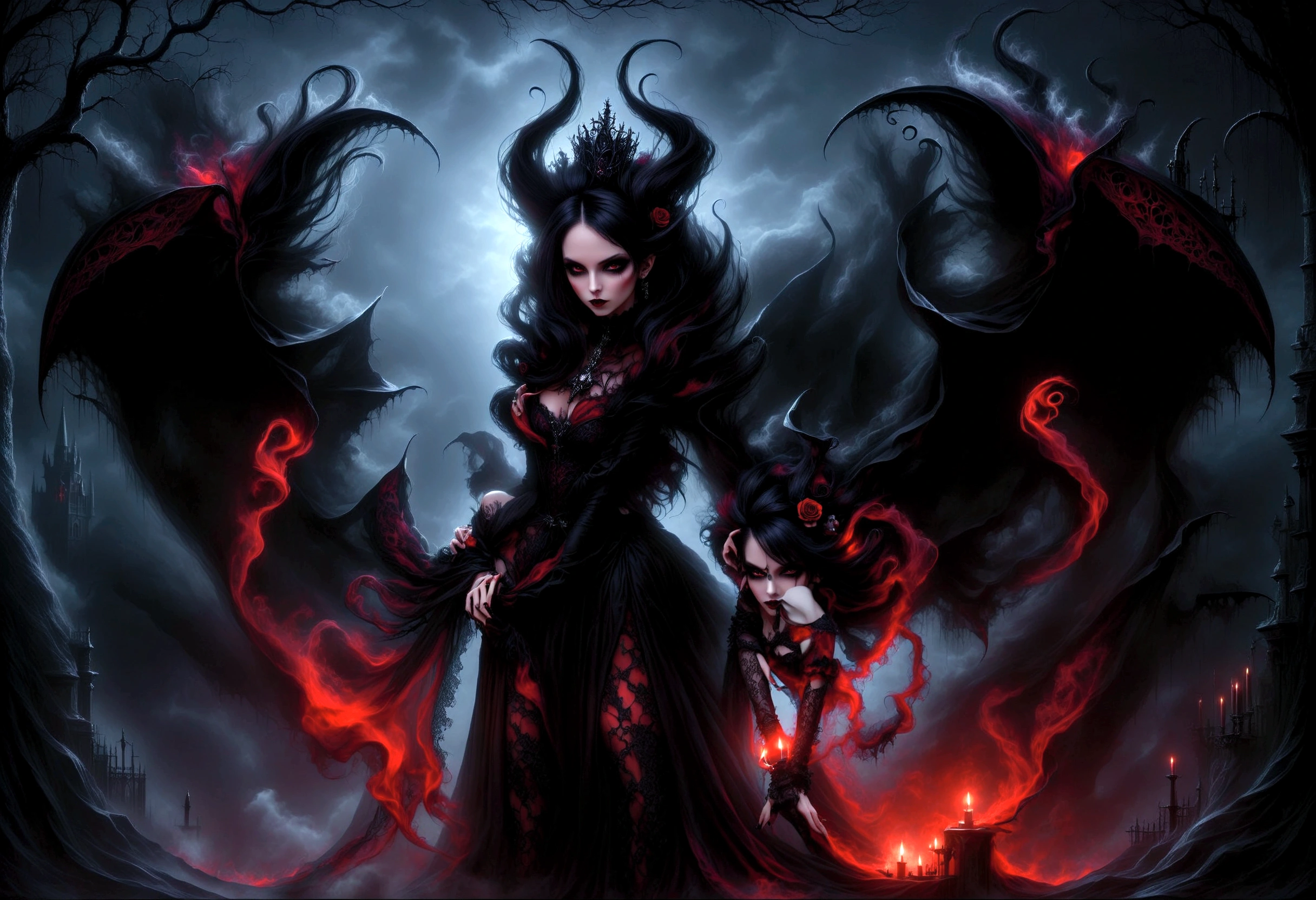 arafed woman in a gothic dress with a gothic make up, beautiful vampire queen, beautiful vampire female queen, gothic maiden, goth woman, beautiful female vampire, very beautiful goth top model, gothic girl, dark goth queen, gothic, pale goth beauty, gothic maiden of the dark, dark vampire, gothic art, vampire queen, portrait of beautiful vampire