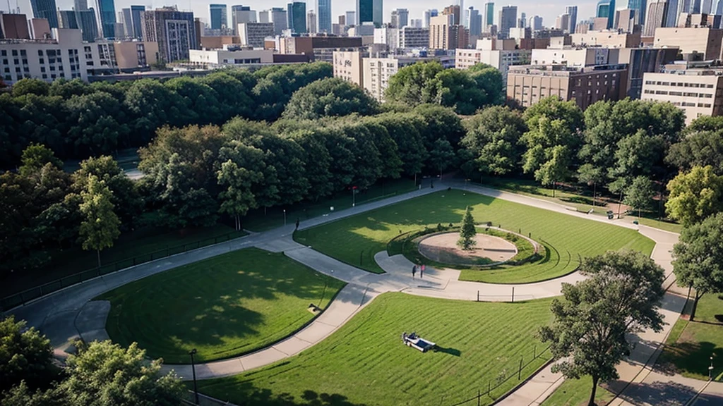Park with urban planning aerial view