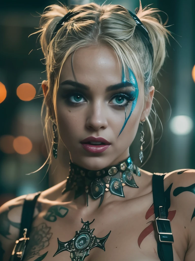 (best quality,4k,highres,masterpiece:1.2),ultra-detailed,realistic:1.37,full body shot,one photorealistic Harley Quinn, pose from various angle, vibrant colors, sharp focus, dynamic lighting, detailed outfit, makeup, provocative expression, intricate tattoos, detailed facial features, elaborate props, contrasting background, cinematic composition, intense gaze, confident stance, seductive atmosphere, professional photography, studio lighting, grungy aesthetic, comic book style. Laughing out loud..BREAK
Perfect ???????.
perfect hair.
perfect breast.
perfect body.
perfect hands.
perfect face.
perfect eyes.
accurate.
anatomically correct.
BREAK
Sony A9 II and a 85mm f/1.8 GM lens. Summer Time scenery.