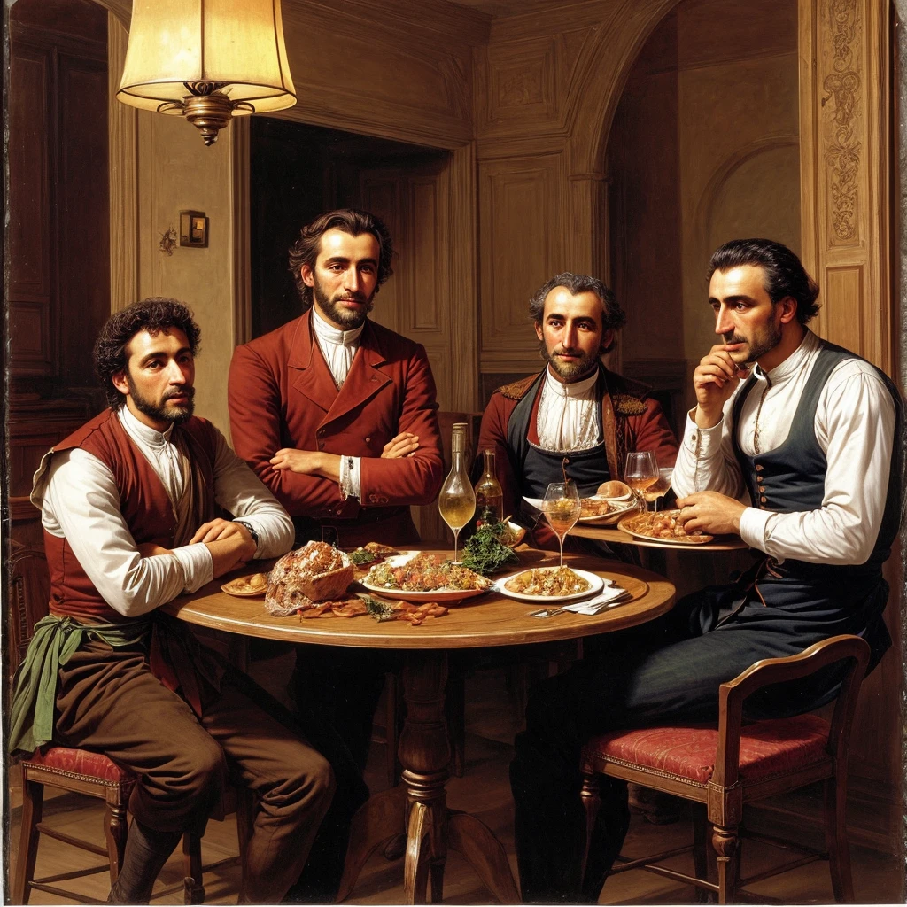 A German, a Turk and an Italian sitting at a table in a restaurant.