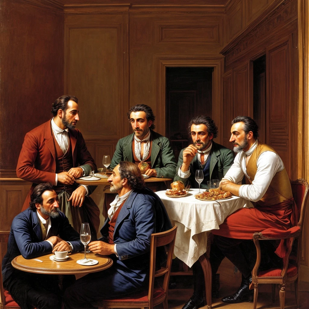 A German, a Turk and an Italian sitting at a table in a restaurant.