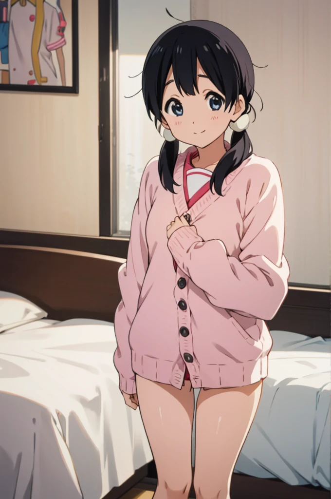  solo, 1girl, tamako kitashirakawa, , looking at viewer, smile, ,miniskirt,cardigans,my room,(((nsfw)))