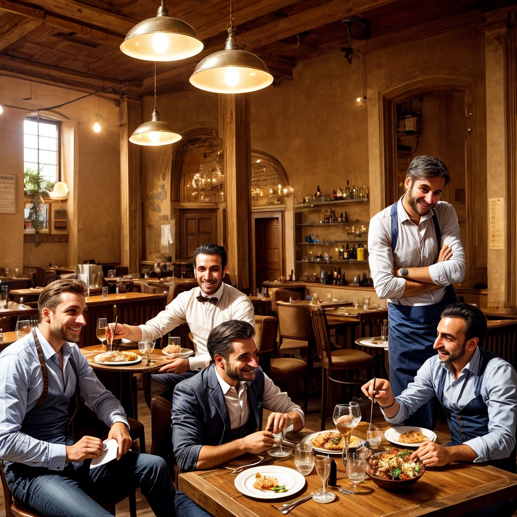 three (only three) Engineers, A German, a Turk and an Italian sitting at a table in a restaurant.