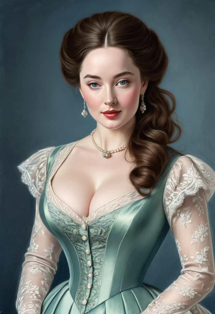 A colored pencil sketch of a beautiful victorian women who is a mash up of Masiela Lusha