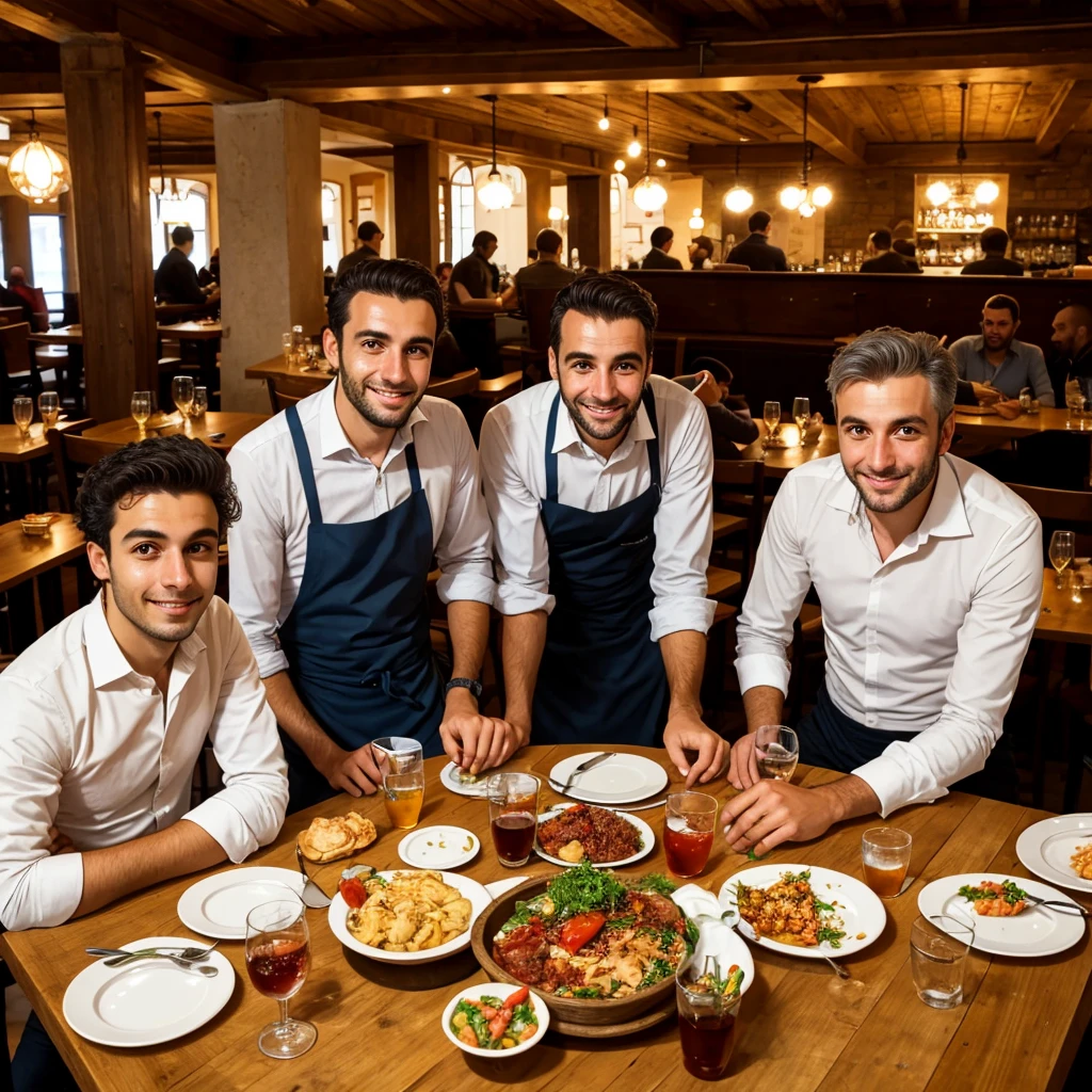 three (only three) Engineers, A German, a Turk and an Italian sitting at a table in a restaurant.