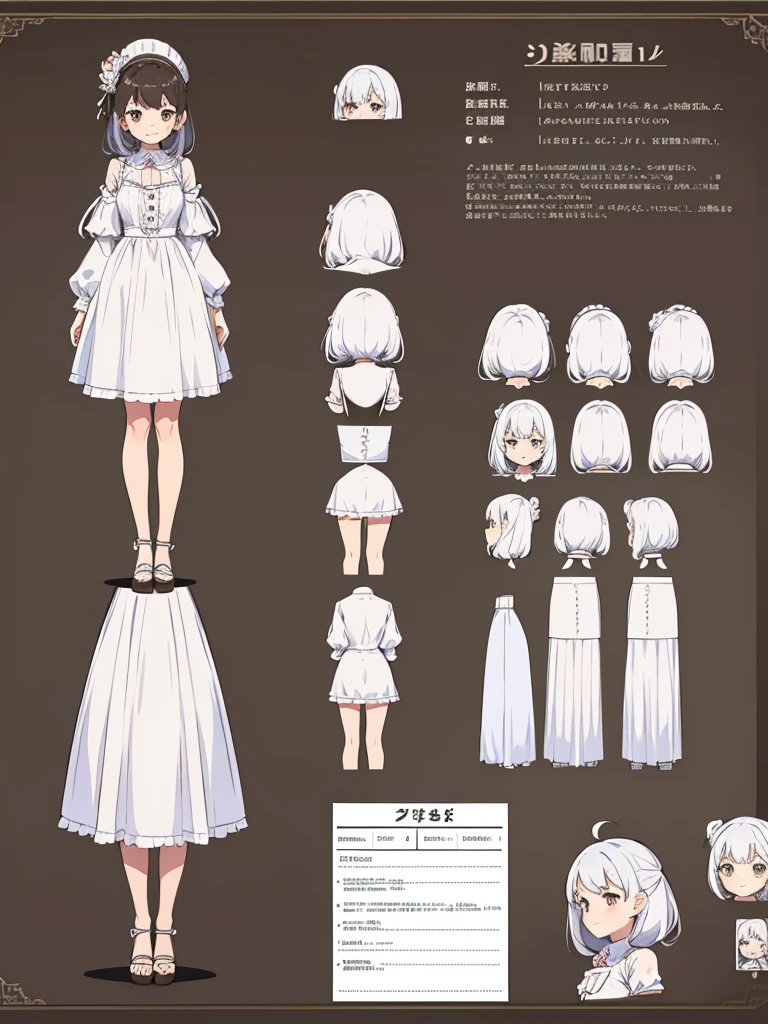 cute, standing lady, three view drawing,character sheet, front and back and side,full body,simple background,idol