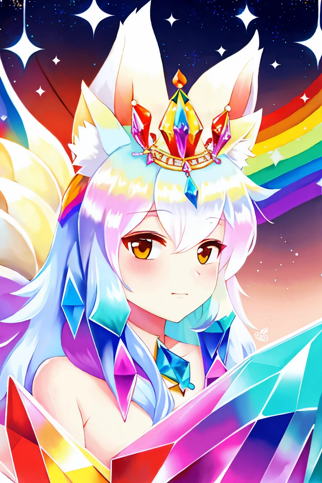 rainbow crystal fox with crystal crown