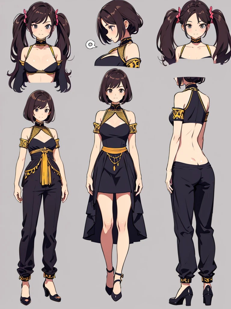 cute, standing lady, three view drawing, front and back and side,full body,simple background,dancer