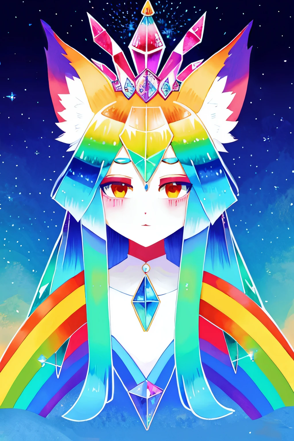 rainbow crystal humanoid fox with crystal crown