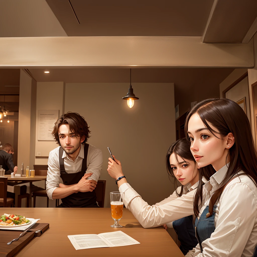 three (only three) Engineers sitting at a table in a restaurant.