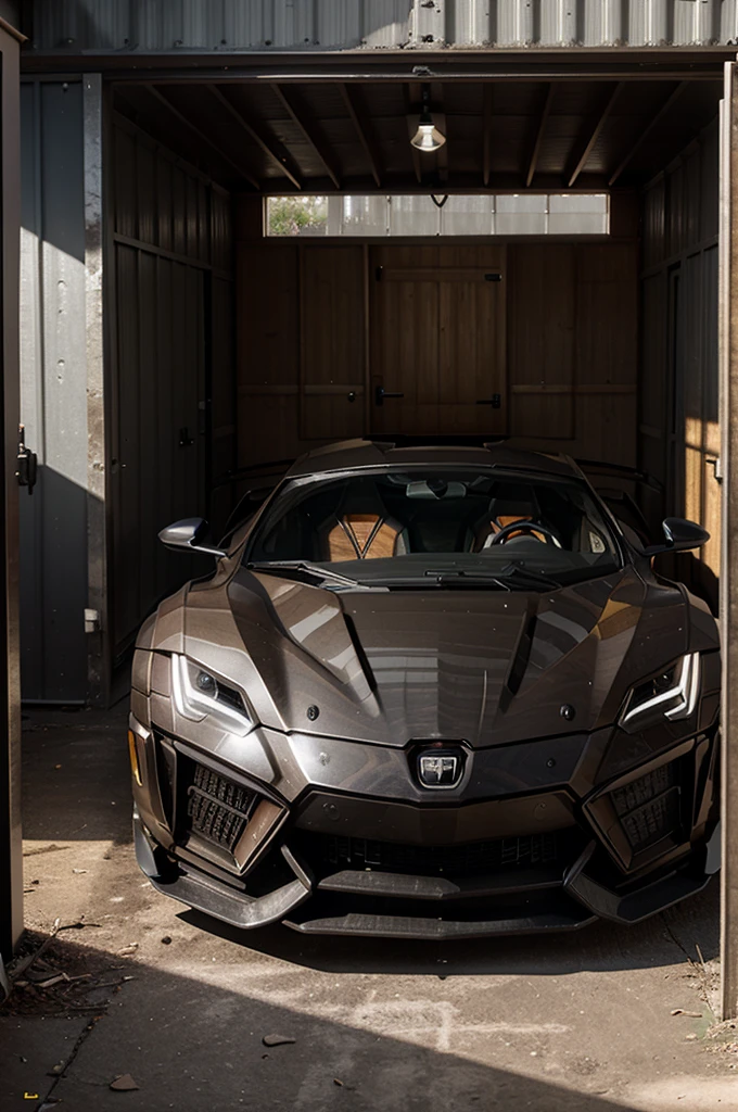 create realistic image of the Lykan Hypersport in a shed