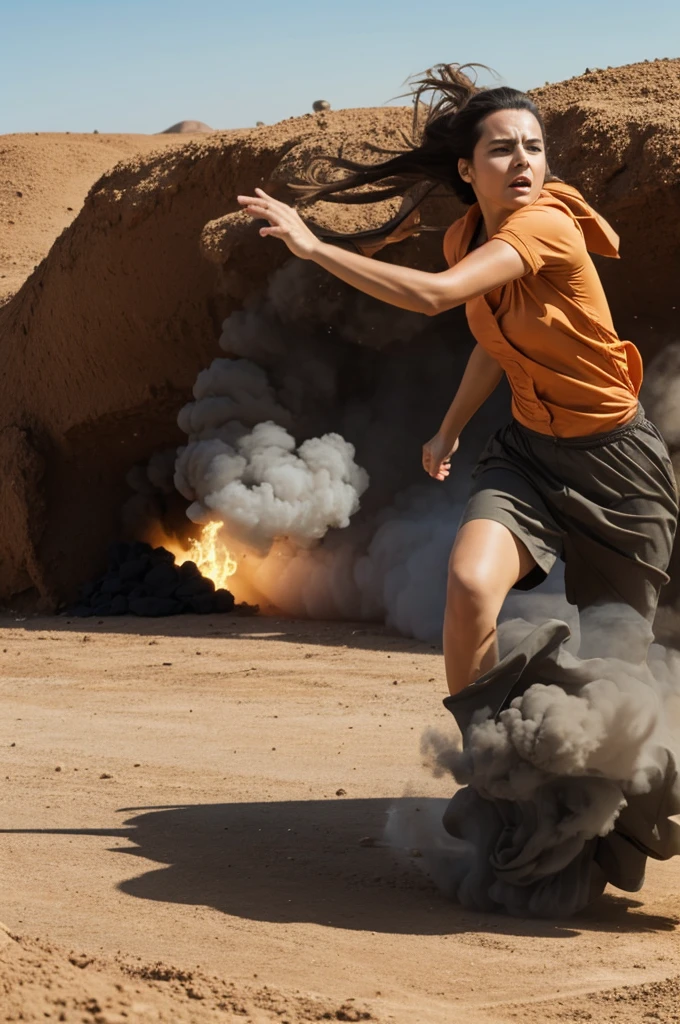 Woman being blown up
