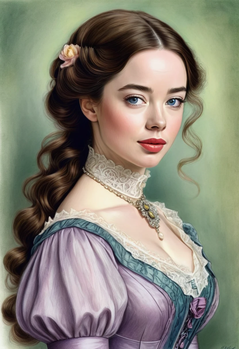 A colored pencil sketch of a beautiful victorian women who is a mash up of Anna Popplewell