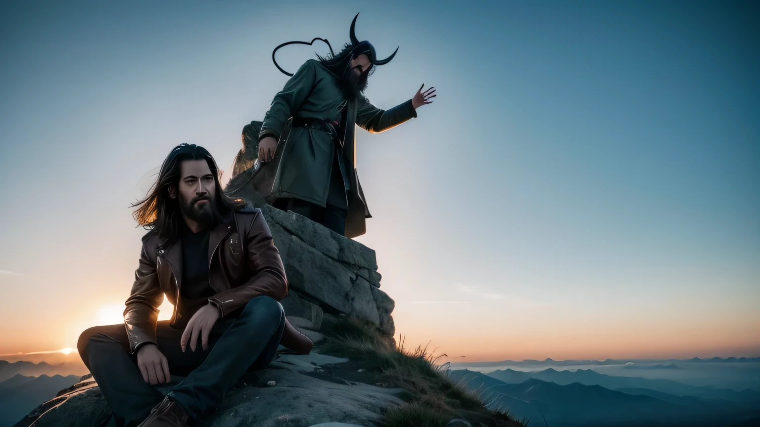 the devil and Jesus Christ on top of a mountain