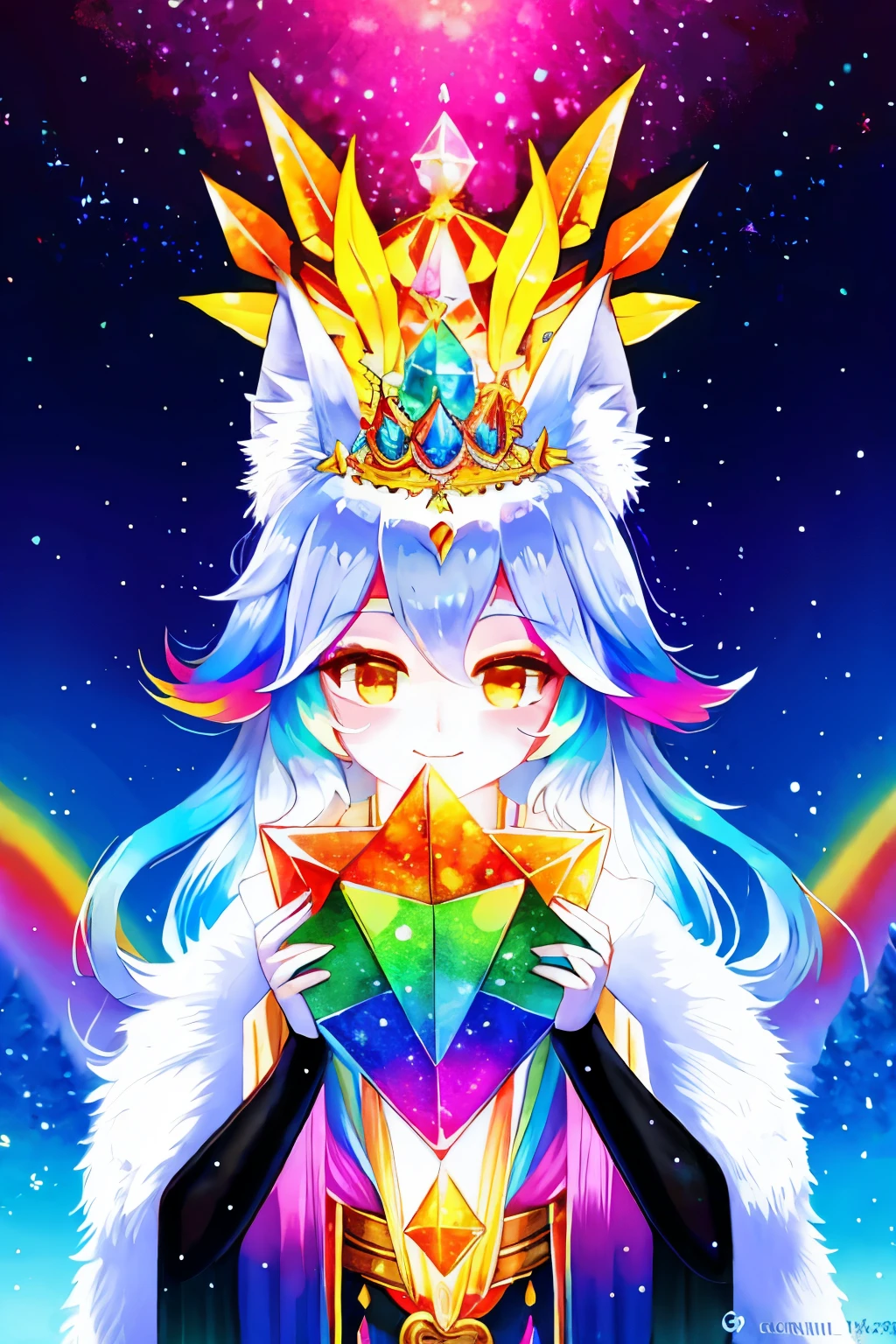 rainbow crystal humanoid fox with crystal crown