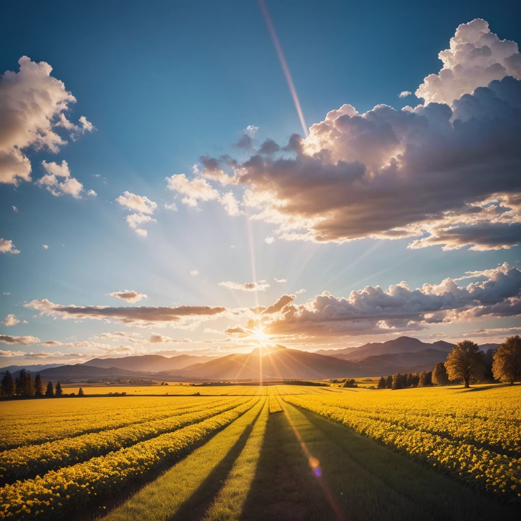 "Create an image that represents the concept of divine restoration. Showcase a vibrant and renewed landscape, with elements that suggest transformation and improvement. Include a soft celestial light that illuminates the scene, symbolizing the presence of God. a beautiful instagram size field
