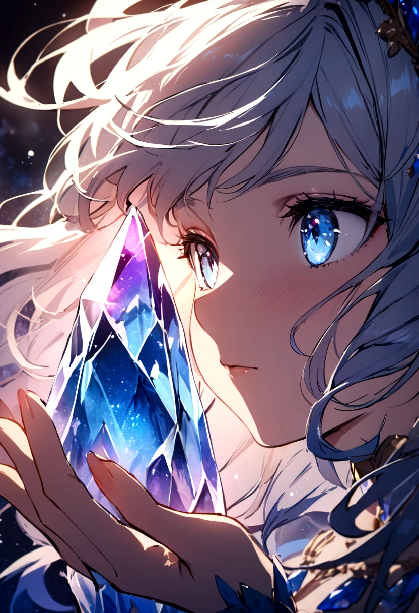 (Masterpiece),  1 girl,  close up,  glow,  crystal,light blue