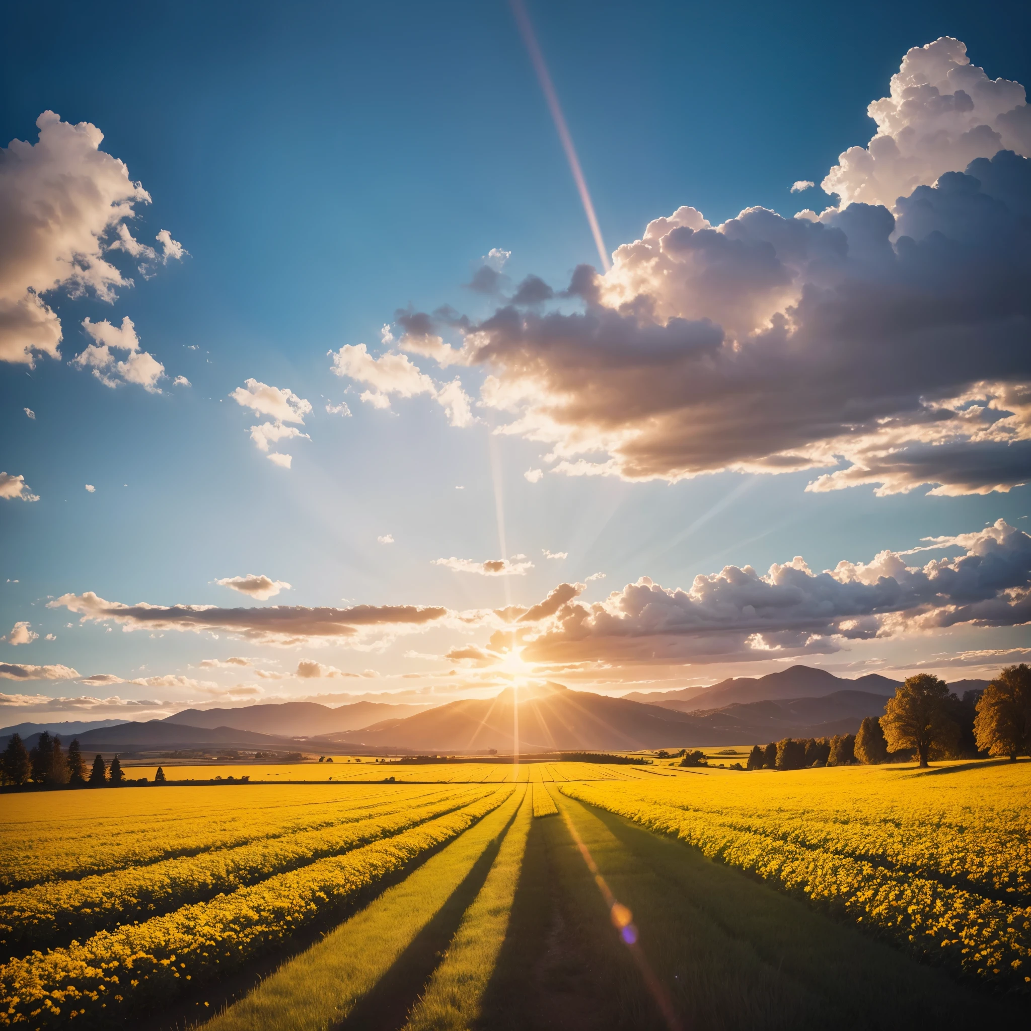 "Create an image that represents the concept of divine restoration. Showcase a vibrant and renewed landscape, with elements that suggest transformation and improvement. Include a soft celestial light that illuminates the scene, symbolizing the presence of God. a beautiful instagram size field