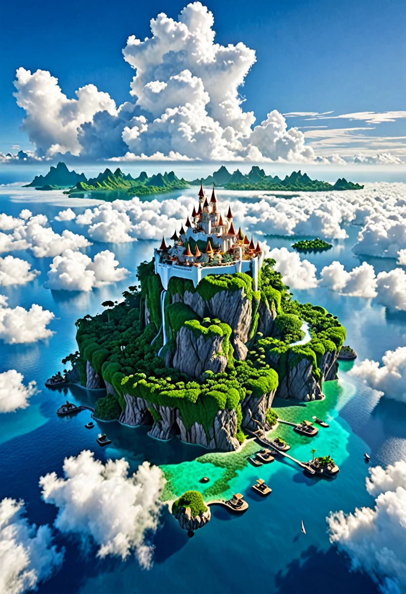 Fantasy islands without a castle floating among the clouds 
