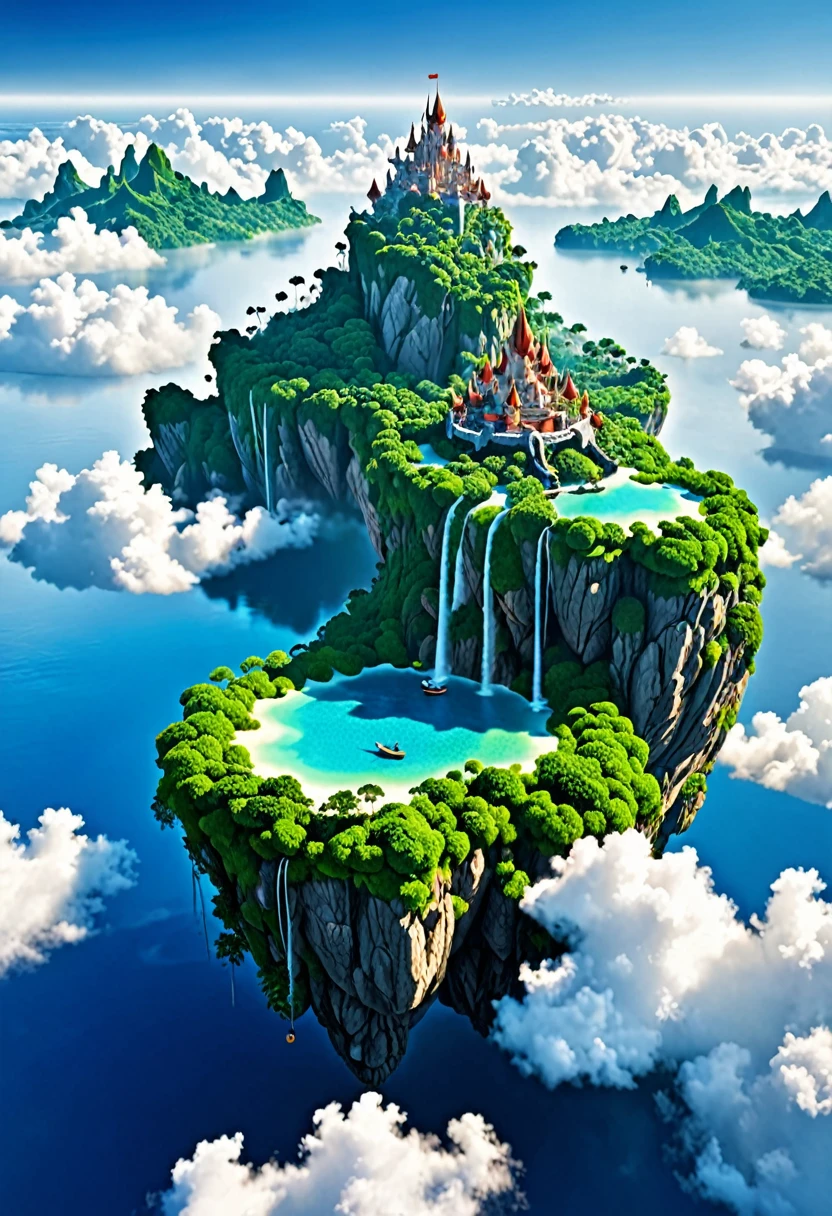 Fantasy islands without a castle floating among the clouds