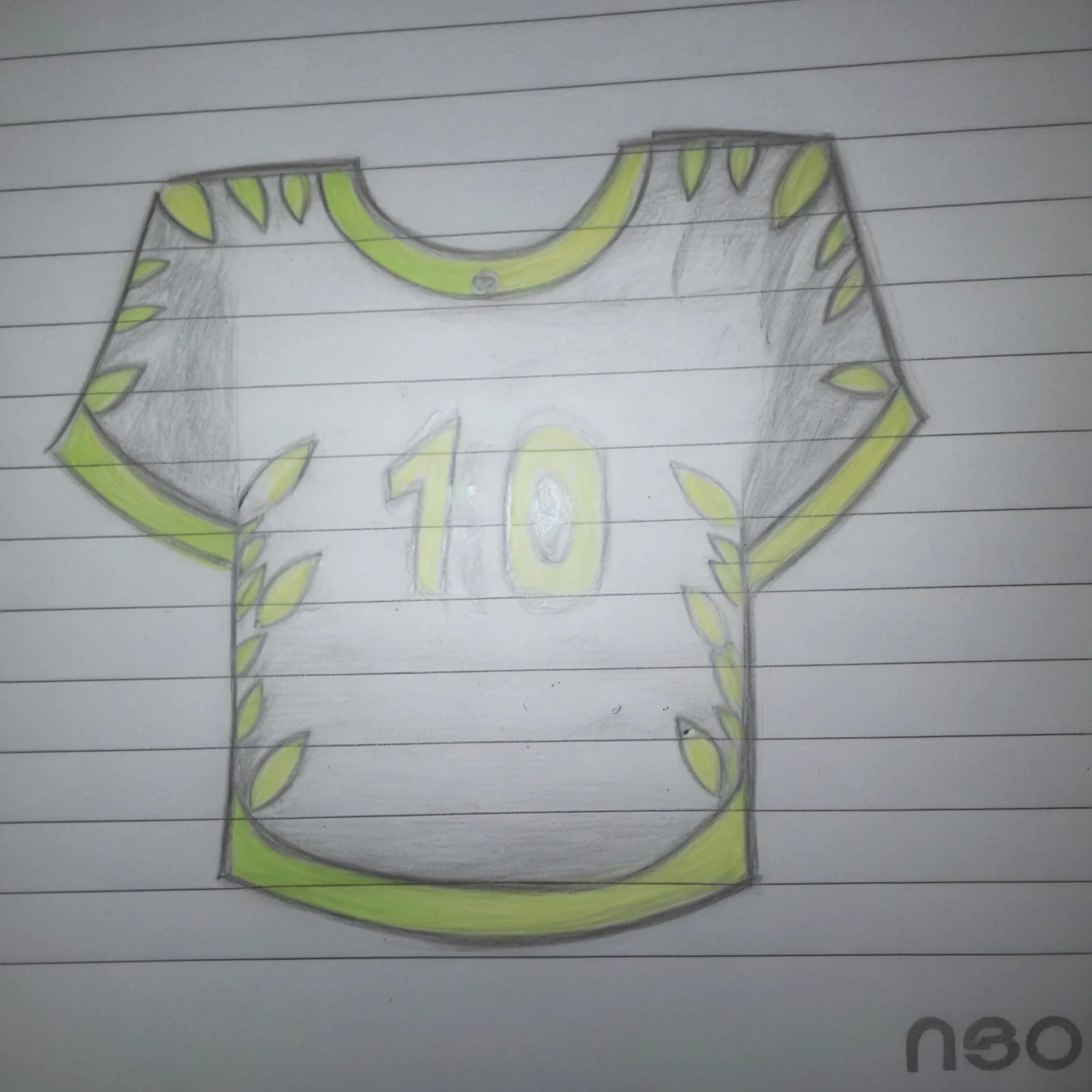 Transform this drawing into a 3D drawing with a green side and a yellow side with the color of the black shirt