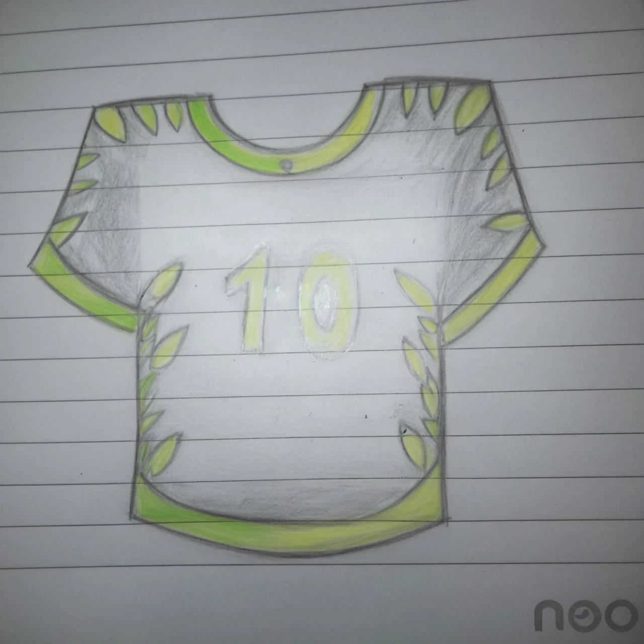Transform this drawing into a 3D drawing with a green side and a yellow side with the color of the black shirt