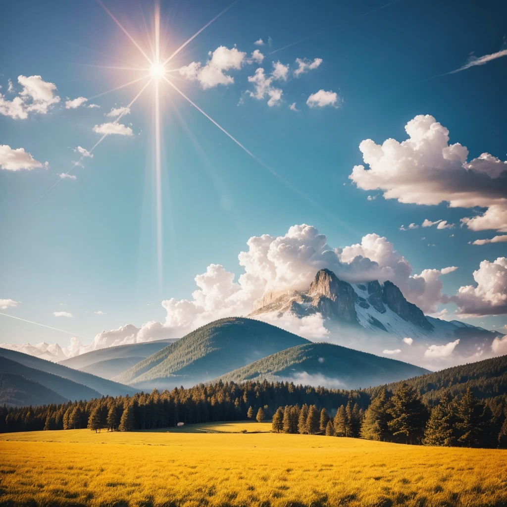 "Create an image that represents the concept of divine restoration. Showcase a vibrant and renewed landscape, with elements that suggest transformation and improvement. Include a soft celestial light that illuminates the scene, symbolizing the presence of God. a beautiful instagram size field