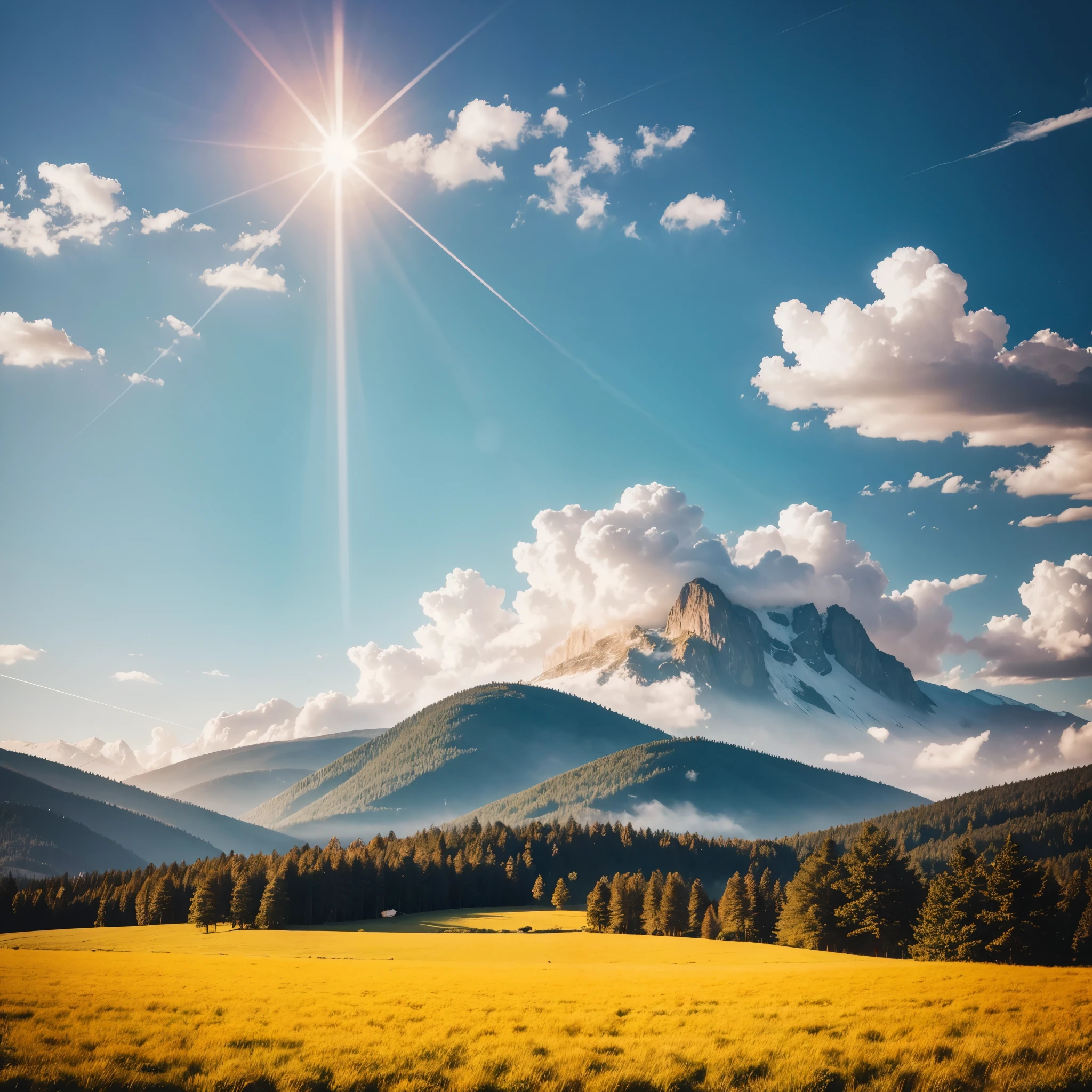 "Create an image that represents the concept of divine restoration. Showcase a vibrant and renewed landscape, with elements that suggest transformation and improvement. Include a soft celestial light that illuminates the scene, symbolizing the presence of God. a beautiful instagram size field