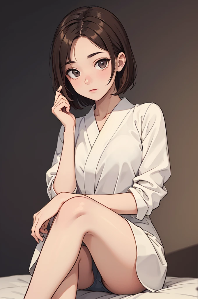 (((masterpiece, best quality, ultra highres, 1 girl, solo, no background))), super detailed skin and face and eyes and finger, beautiful japanese woman, small breasts:1.5, skinny, light brown hair, white background, very short hair, (an illustration of girl), Knee shot, Generate with illustrations, Various expressions, Various poses, Various Costumes, Please draw the entire character within the frame, ensuring that the head, arms, and legs are not cut off. The background should be simple, with the character positioned centrally,
