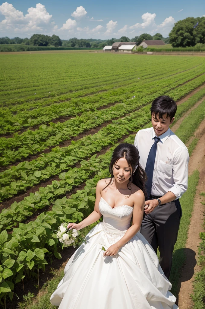 A  weeding with a swollen on a farm in the hot sun 