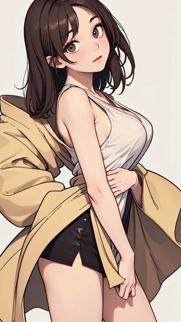 (((masterpiece, best quality, ultra highres, 1 girl, solo, no background))), super detailed skin and face and eyes and finger, beautiful japanese woman, small breasts:1.5, skinny, light brown hair, white background, very short hair, (an illustration of girl), Knee shot, Generate with illustrations, Various expressions, Various poses, Various Costumes, Please draw the entire character within the frame, ensuring that the head, arms, and legs are not cut off. The background should be simple, with the character positioned centrally,