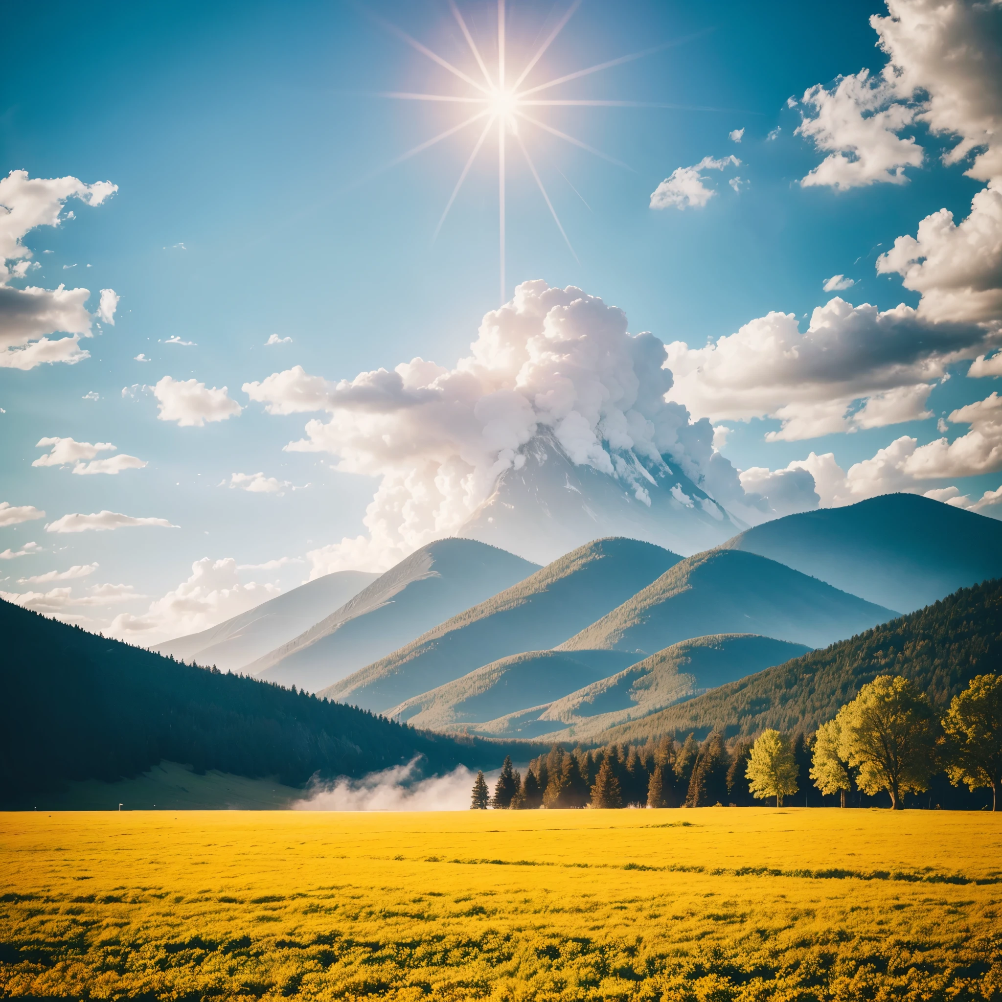 "Create an image that represents the concept of divine restoration. Showcase a vibrant and renewed landscape, with elements that suggest transformation and improvement. Include a soft celestial light that illuminates the scene, symbolizing the presence of God. a beautiful instagram size field
