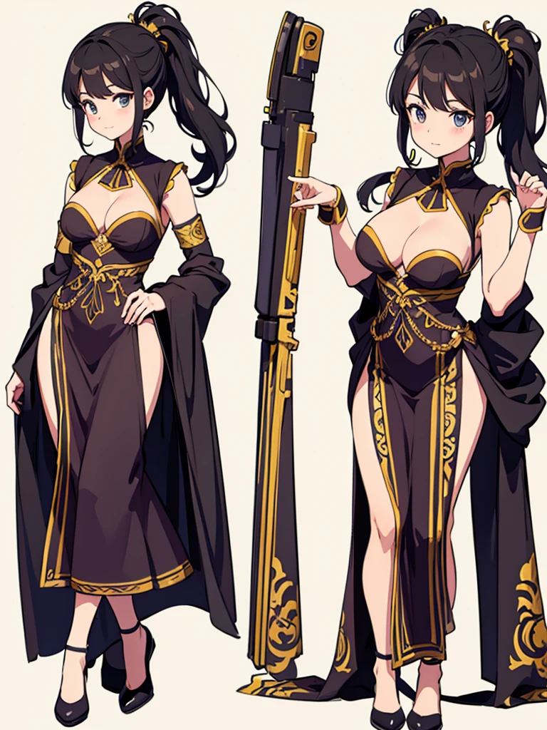 cute, standing lady, three view drawing, front and back and side,full body,simple background,dancer