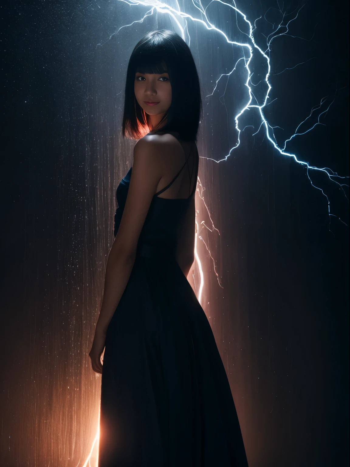 27 years old, beautiful cute american girl, smile showing teeth, parts, (Dark skin:1.5), (platinum blue largo bangs hair:1.4), (Gigi Hadid:1.1), (naughty girl makeup:1.1), (The F.W.), 1woman, Alone, 24 years, 7 headed body, (cute face), (ideal proportion body proportions), wearing sweat, The costume is transparent, wet, smiling smile, short hair, dark hair, , a thin, small buttocks, beauty legs, thing legs, surrealism, lightning cinematográfica, Depth of fields, One-person point of view, F/1.8, 135mm, NFFSW, Mesa, necessary, ((anatomically correct)), textured skin, super detail, High details, High quality, awarded, (Masterpiece), cheered up, (Photo_(half):1.0), by Antonio J. Manzanedo, by Jeremy Lipking, 1 girl, lightning, in a surreal landscape, watercolor painting style, Brushstrokes, blossomed, orange eyes, Horse tail, pink hair, cyberpunk, japanese clothes